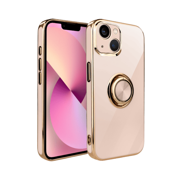 Etui do iPhone 13 eleganckie, ze złotym, metalowym uchwytem i zdobieniami, osłona na aparat, złota zieleń (2)