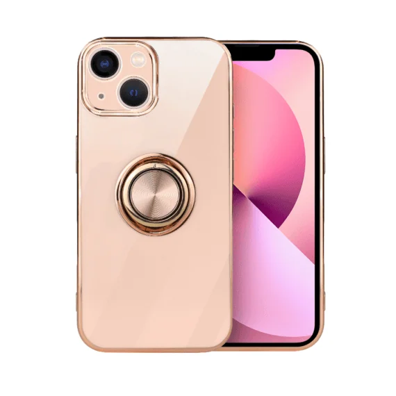 Etui do iPhone 13 eleganckie, ze złotym, metalowym uchwytem i zdobieniami, osłona na aparat, złota zieleń (3)