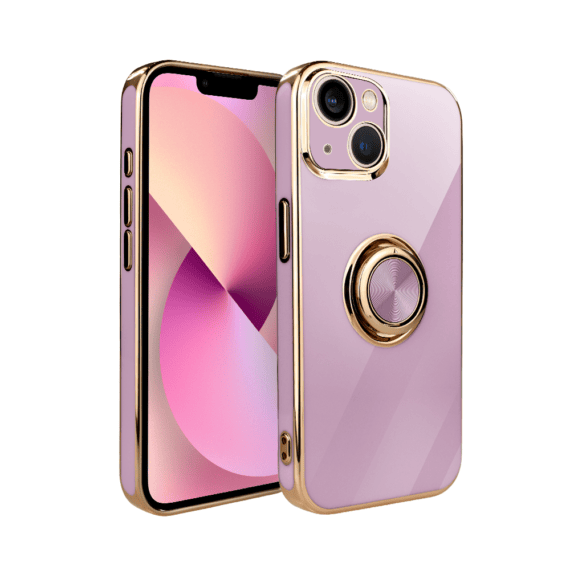 Etui do iPhone 13 mini eleganckie, ze złotym, metalowym uchwytem i zdobieniami, osłona na aparat, fioletowe (2)
