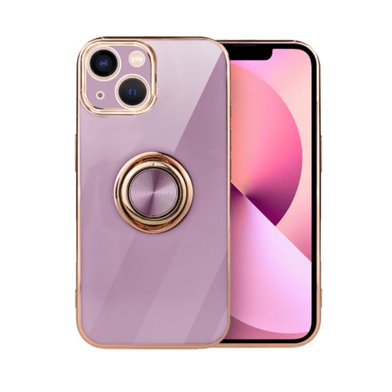Etui do iPhone 13 mini eleganckie, ze złotym, metalowym uchwytem i zdobieniami, osłona na aparat, fioletowe (3)