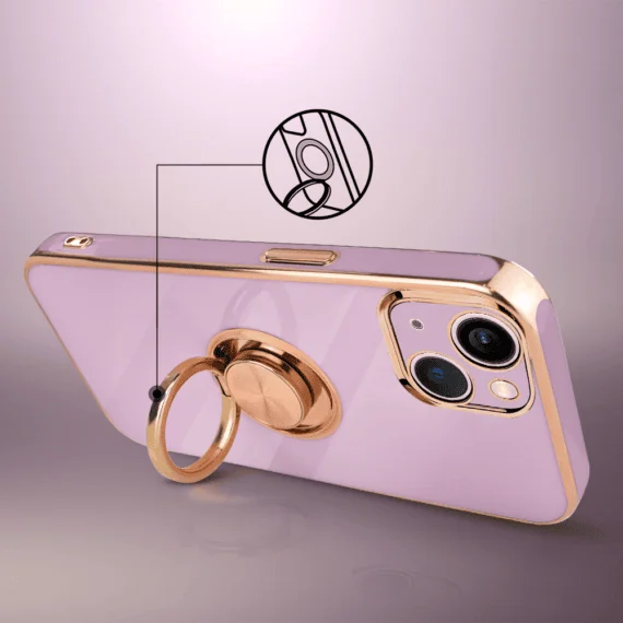 Etui do iPhone 13 mini eleganckie, ze złotym, metalowym uchwytem i zdobieniami, osłona na aparat, fioletowe (5)