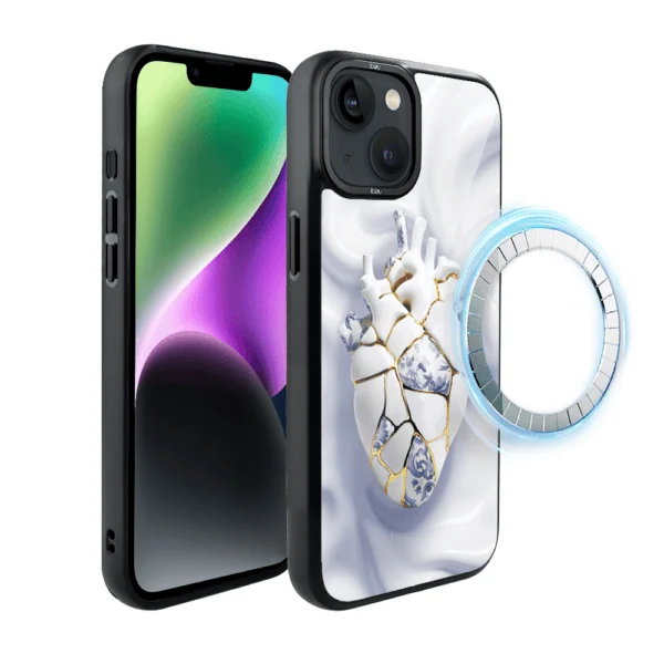 Etui do iPhone 14 IBIZU DropGuard Matt z MagSafe, Kintsugi Art, porcelanowe serce (5)