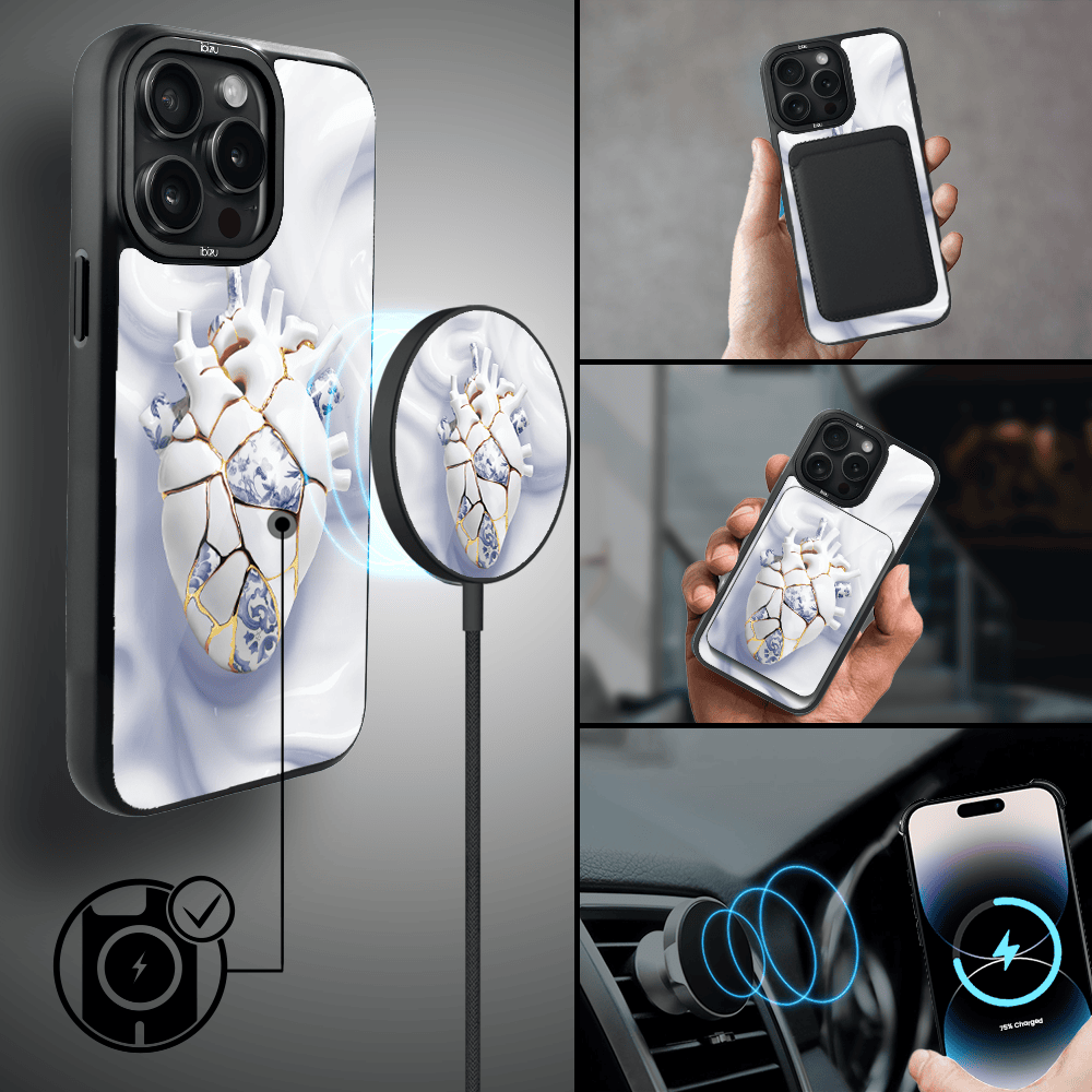 Etui do iPhone 14 Pro Max IBIZU DropGuard Matt z MagSafe, Kintsugi Art, porcelanowe serce (1)