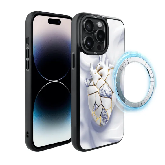 Etui do iPhone 14 Pro Max IBIZU DropGuard Matt z MagSafe, Kintsugi Art, porcelanowe serce (6)