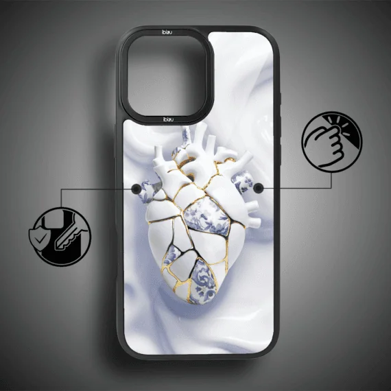 Etui do iPhone 14 Pro Max IBIZU DropGuard Matt z MagSafe, Kintsugi Art, porcelanowe serce (7)