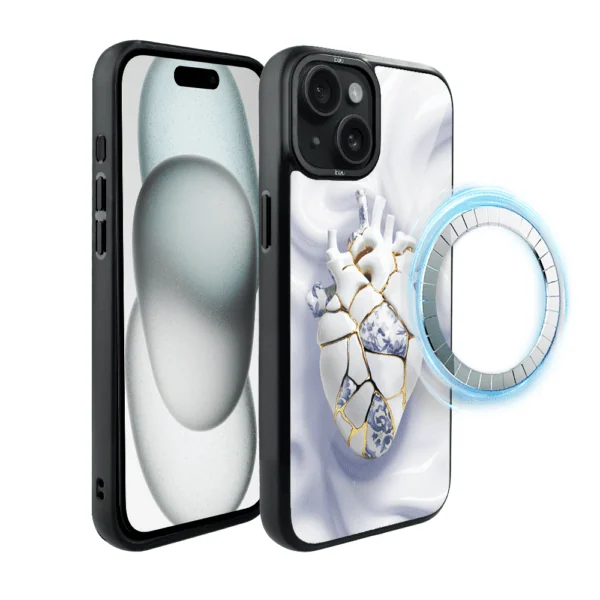 Etui do iPhone 15 IBIZU DropGuard Matt z MagSafe, Kintsugi Art, porcelanowe serce (6)
