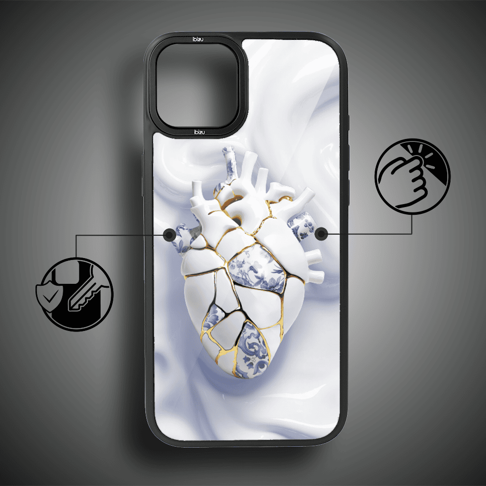Etui do iPhone 15 IBIZU DropGuard Matt z MagSafe, Kintsugi Art, porcelanowe serce (7)