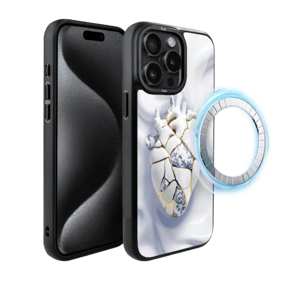 Etui do iPhone 15 Pro Max IBIZU DropGuard Matt z MagSafe, Kintsugi Art, porcelanowe serce (5)