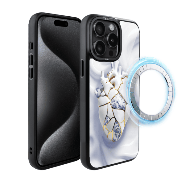 Etui do iPhone 15 Pro Max IBIZU DropGuard Matt z MagSafe, Kintsugi Art, porcelanowe serce (5)