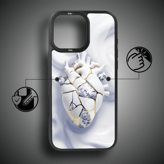Etui do iPhone 15 Pro Max IBIZU DropGuard Matt z MagSafe, Kintsugi Art, porcelanowe serce (6)