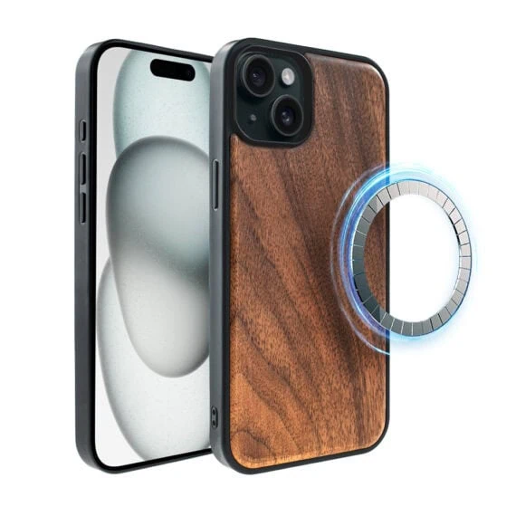 Etui do iPhone 15, drewniane z MagSafe, orzech włoski3