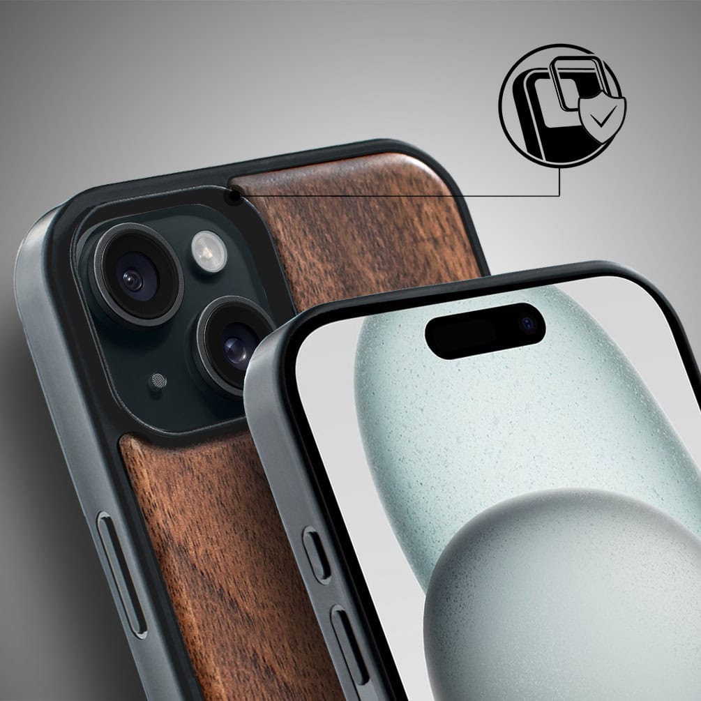 Etui do iPhone 15, drewniane z MagSafe, orzech włoski7