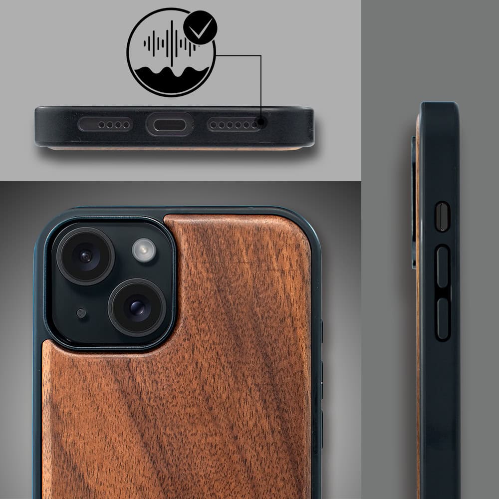 Etui do iPhone 15, drewniane z MagSafe, orzech włoski8