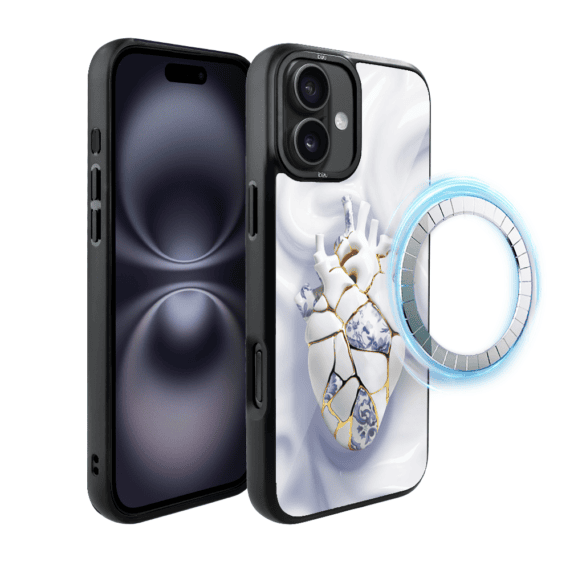 Etui do iPhone 16 IBIZU DropGuard Matt z MagSafe, Kintsugi Art, porcelanowe serce (2)