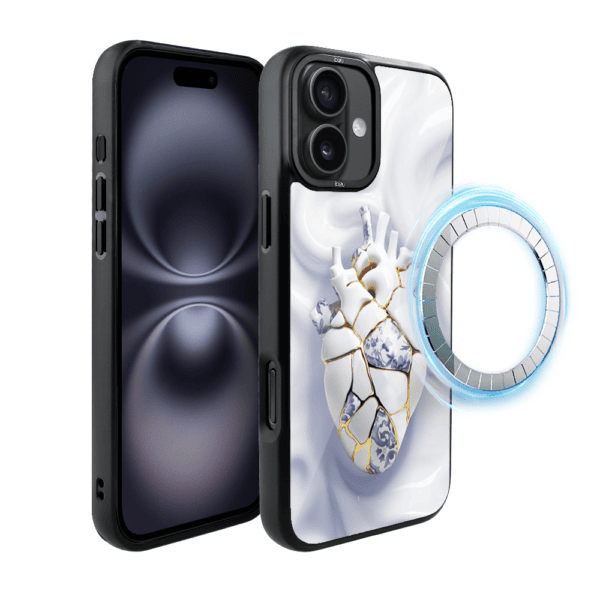 Etui do iPhone 16 IBIZU DropGuard Matt z MagSafe, Kintsugi Art, porcelanowe serce (2)