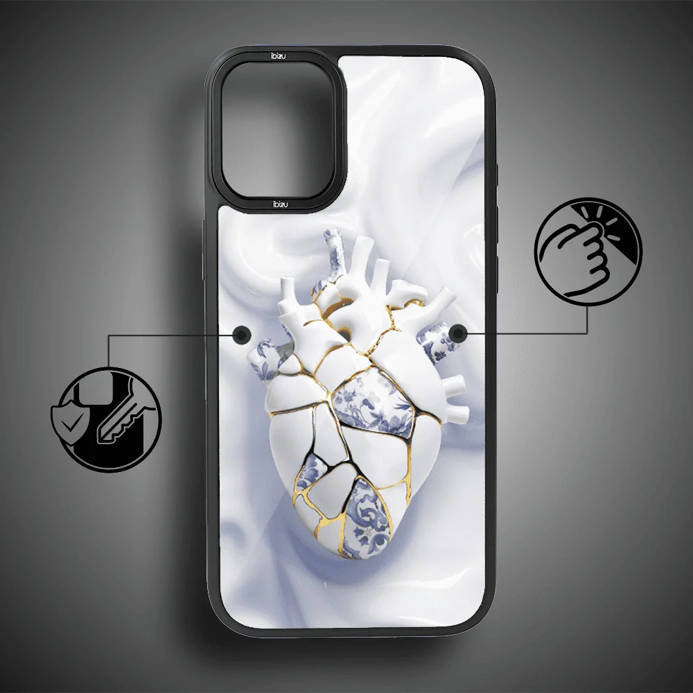 Etui do iPhone 16 IBIZU DropGuard Matt z MagSafe, Kintsugi Art, porcelanowe serce (3)