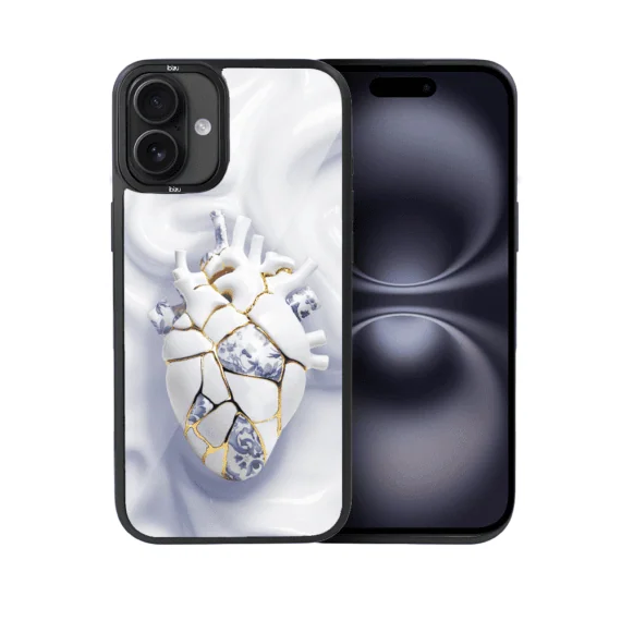 Etui do iPhone 16 IBIZU DropGuard Matt z MagSafe, Kintsugi Art, porcelanowe serce (4)