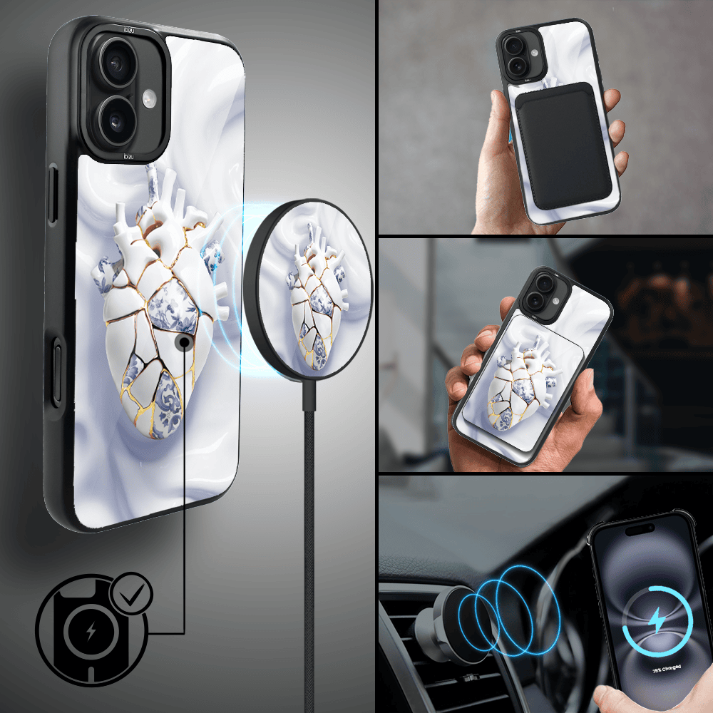 Etui do iPhone 16 IBIZU DropGuard Matt z MagSafe, Kintsugi Art, porcelanowe serce (5)