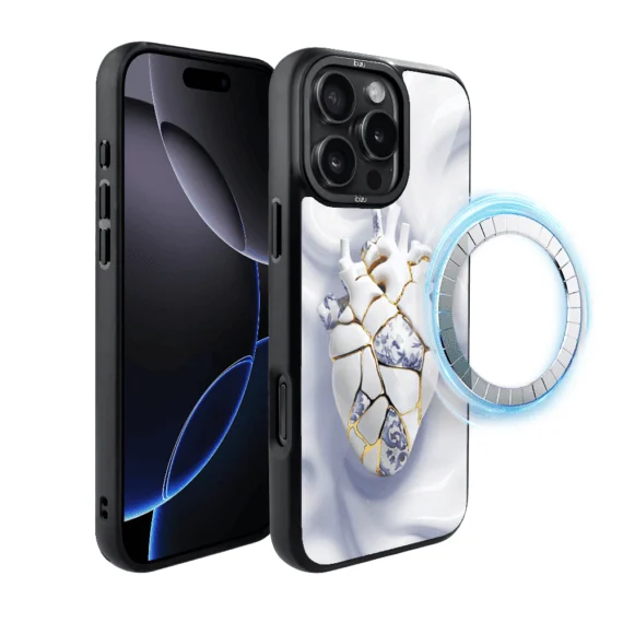 Etui do iPhone 16 Pro Max IBIZU DropGuard Matt z MagSafe, Kintsugi Art, porcelanowe serce (4)