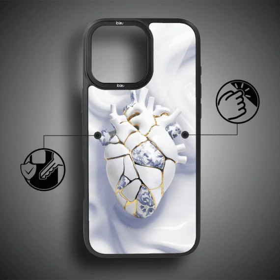 Etui do iPhone 16 Pro Max IBIZU DropGuard Matt z MagSafe, Kintsugi Art, porcelanowe serce (5)