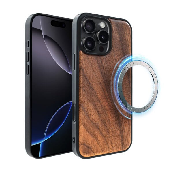 Etui do iPhone 16 Pro Max, drewniane z MagSafe, orzech włoski