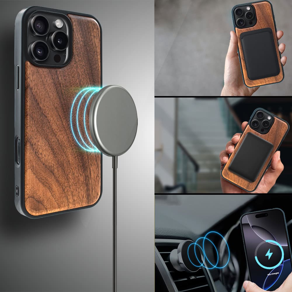 Etui do iPhone 16 Pro Max, drewniane z MagSafe, orzech włoski5