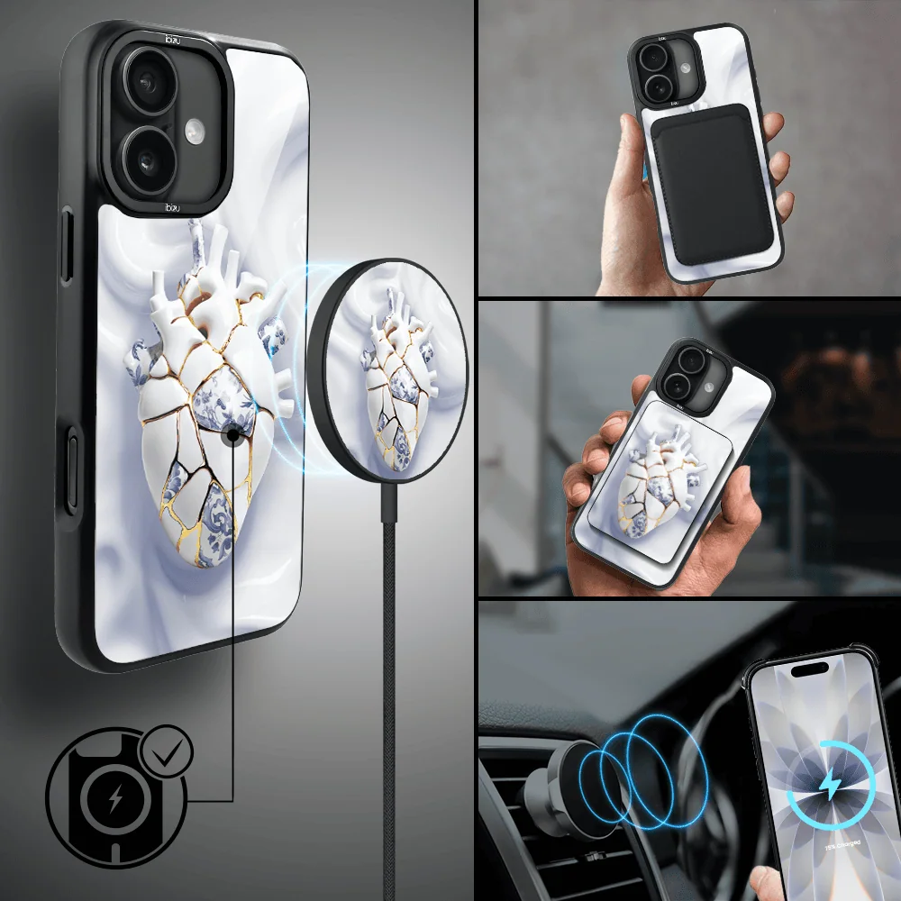 Etui do iPhone 17 IBIZU DropGuard Matt z MagSafe, Kintsugi Art, porcelanowe serce (1)