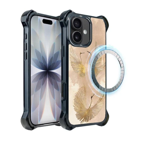 Etui do iPhone 17 IBIZU DropGuard Ultra z MagSafe, Boho, Złote żurawie (1)