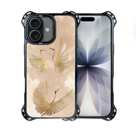 Etui do iPhone 17 IBIZU DropGuard Ultra z MagSafe, Boho, Złote żurawie (2)