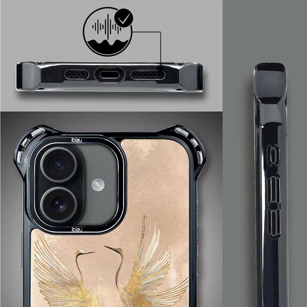 Etui do iPhone 17 IBIZU DropGuard Ultra z MagSafe, Boho, Złote żurawie (4)