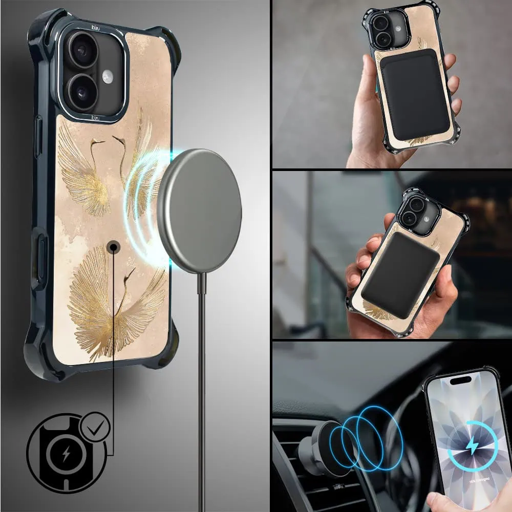 Etui do iPhone 17 IBIZU DropGuard Ultra z MagSafe, Boho, Złote żurawie (7)