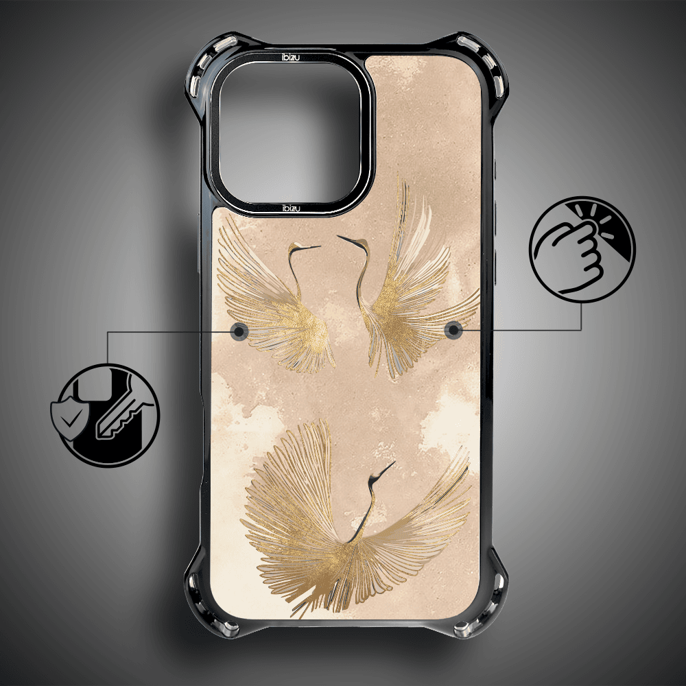 Etui do iPhone 17 IBIZU DropGuard Ultra z MagSafe, Boho, Złote żurawie (8)