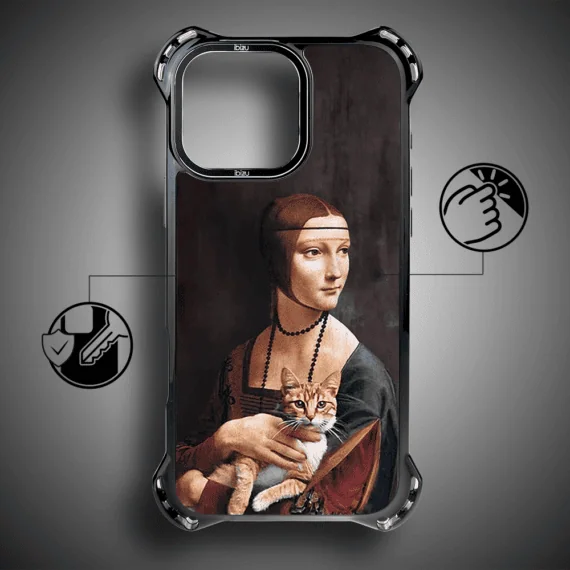 Etui do iPhone 17 IBIZU DropGuard Ultra z MagSafe, Leonardo Da Vinci, dama z kotem (1)