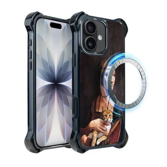 Etui do iPhone 17 IBIZU DropGuard Ultra z MagSafe, Leonardo Da Vinci, dama z kotem (2)