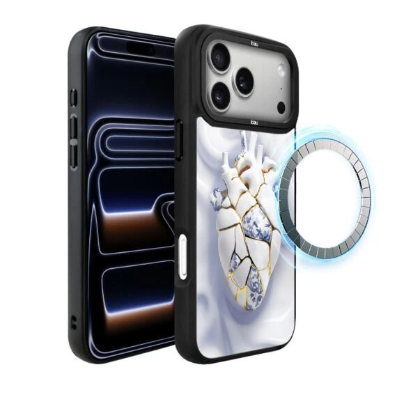 Etui do iPhone 17 Pro Max IBIZU DropGuard Matt z MagSafe, Kintsugi Art, porcelanowe serce (6)