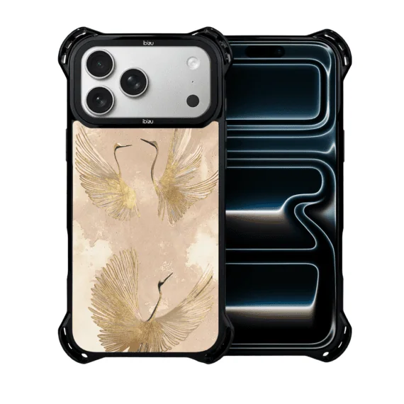 Etui do iPhone 17 Pro Max IBIZU DropGuard Ultra z MagSafe, Boho, Złote żurawie (2)