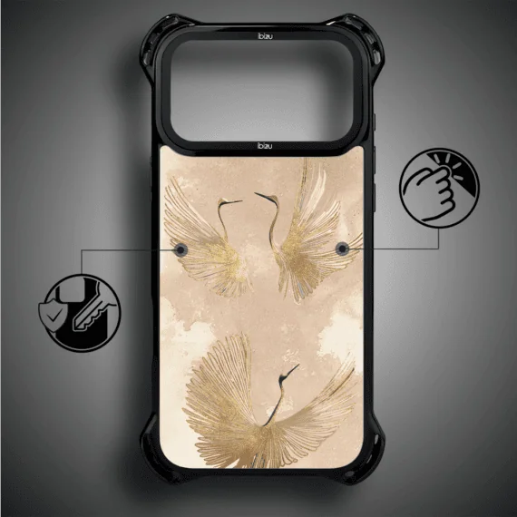 Etui do iPhone 17 Pro Max IBIZU DropGuard Ultra z MagSafe, Boho, Złote żurawie (4)