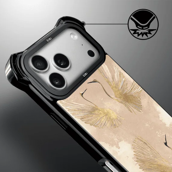 Etui do iPhone 17 Pro Max IBIZU DropGuard Ultra z MagSafe, Boho, Złote żurawie (6)