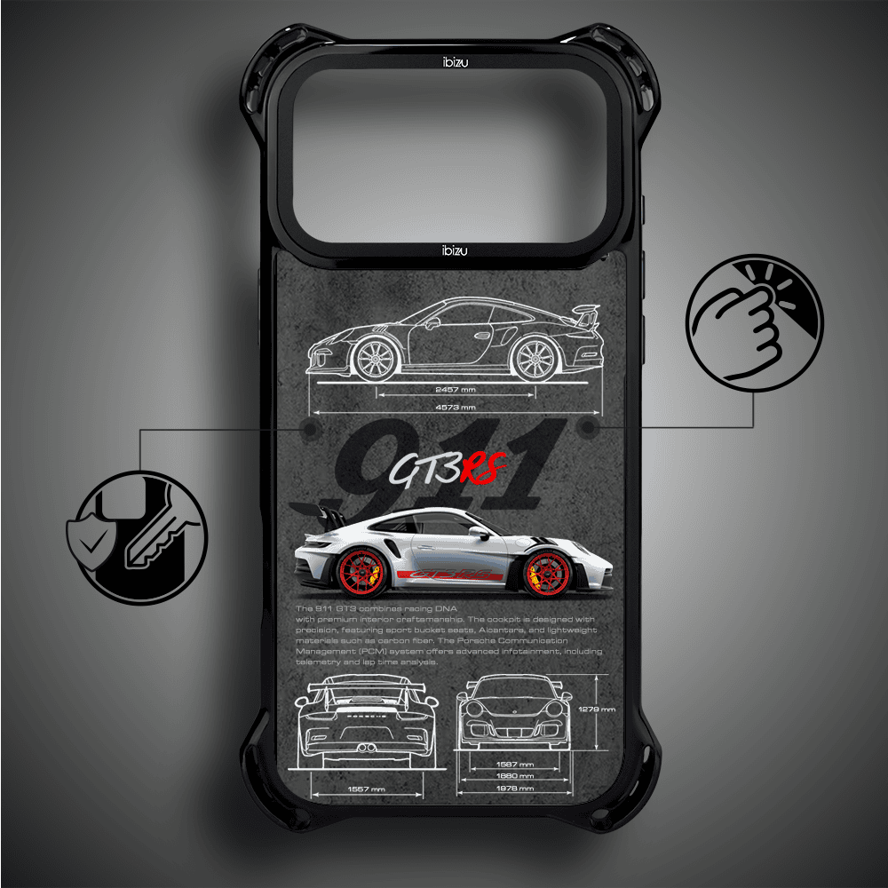 Etui do iPhone 17 Pro Max, Ibizu DropGuard Ultra z MagSafe, TechDrive, 911 GT3 RS (6)