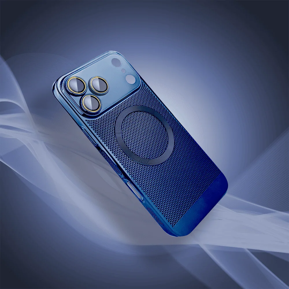 Etui do iPhone 17 Pro z Magsafe, cienkie, twarde, oddychające, z osłoną aparatu, granatowe (4)