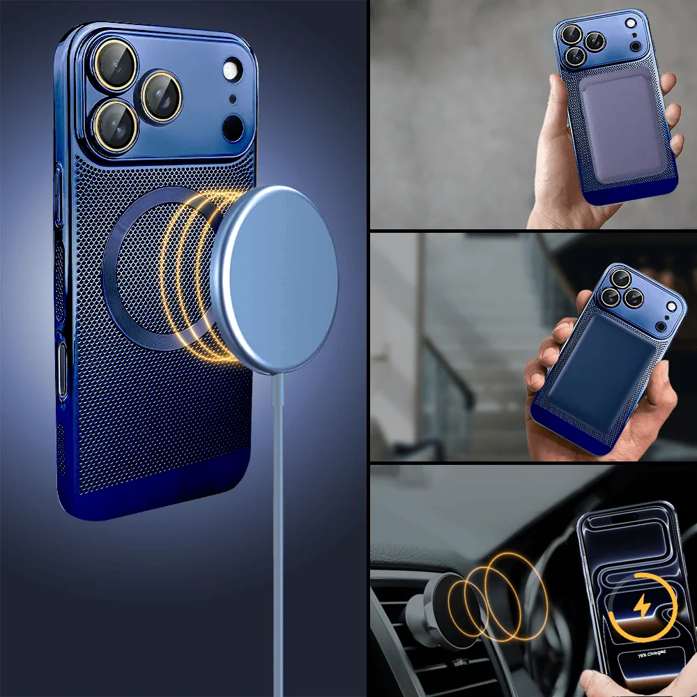 Etui do iPhone 17 Pro z Magsafe, cienkie, twarde, oddychające, z osłoną aparatu, granatowe (5)
