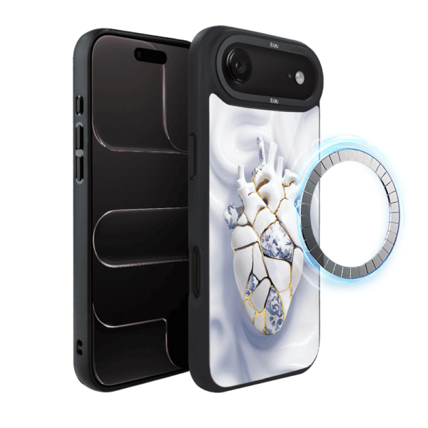 Etui do iPhone Air IBIZU DropGuard Matt z MagSafe, Kintsugi Art, porcelanowe serce (4)