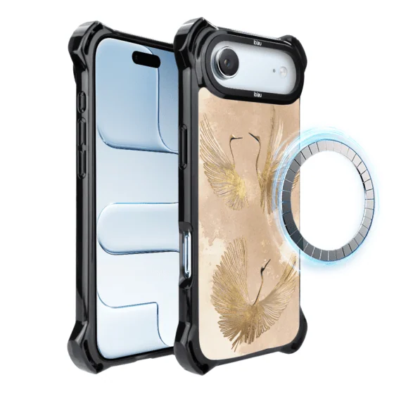 Etui do iPhone Air IBIZU DropGuard Ultra z MagSafe, Boho, Złote żurawie (6)