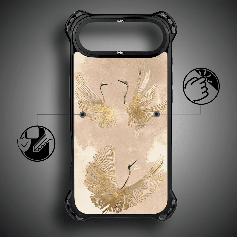 Etui do iPhone Air IBIZU DropGuard Ultra z MagSafe, Boho, Złote żurawie (7)