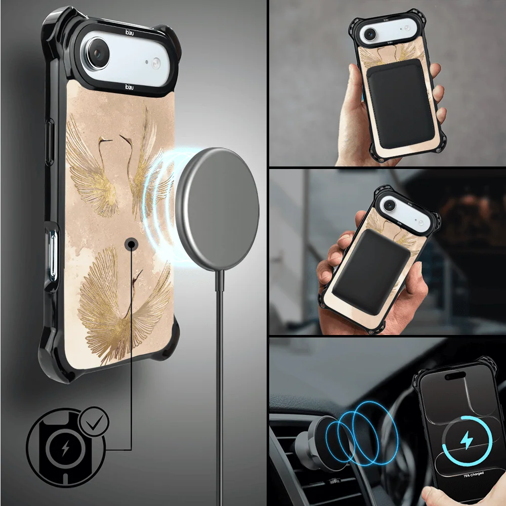 Etui do iPhone Air IBIZU DropGuard Ultra z MagSafe, Boho, Złote żurawie (8)