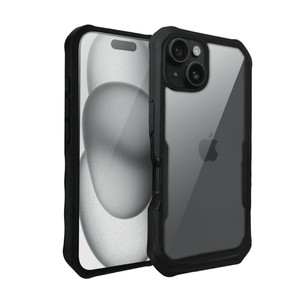 Ochronne etui 360° do iPhone 15, przód i tył, z ochroną anti-shock, czarne