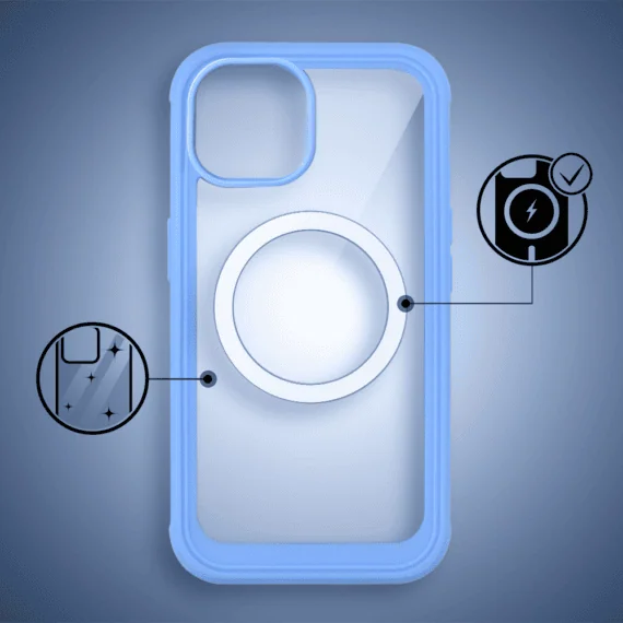 Ochronne etui 360° do iPhone 15, przód i tył, z ochroną anti-shock i MagSafe, niebieskie (10)