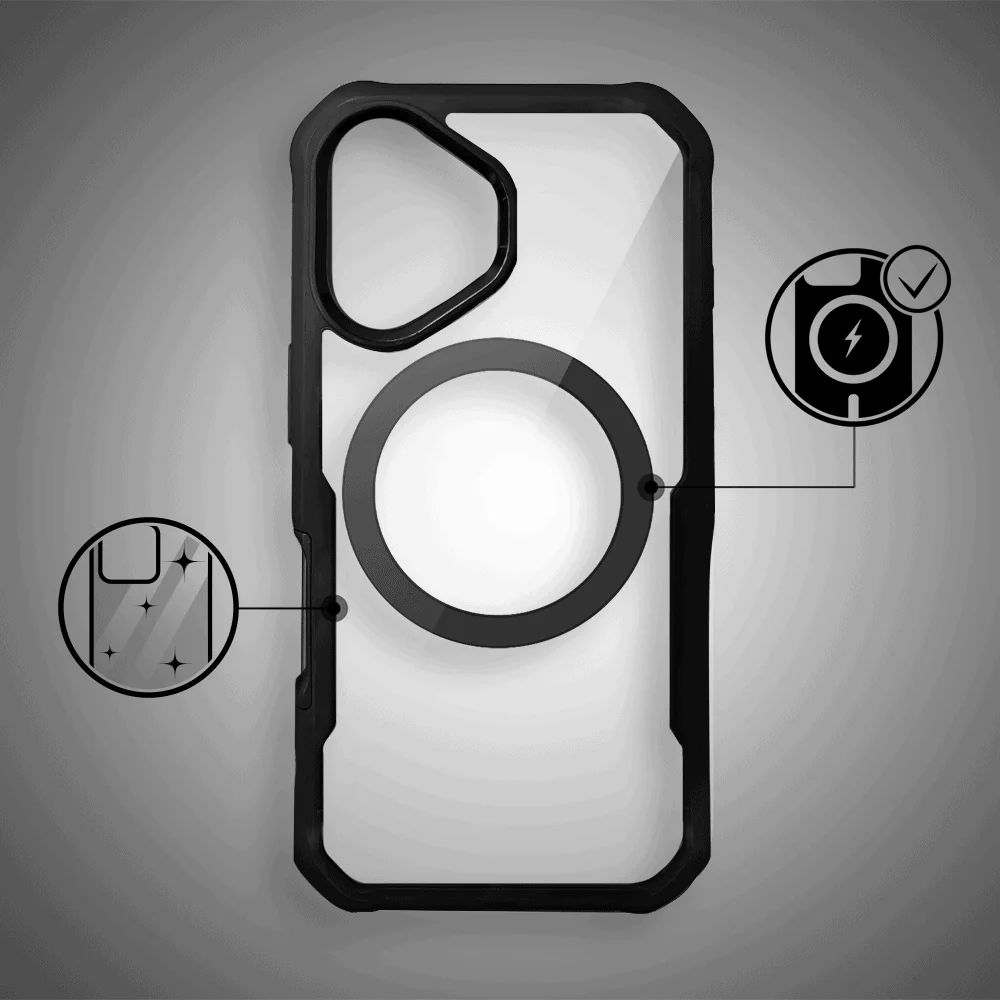 Ochronne etui 360° do iPhone 16, przód i tył, z ochroną anti-shock i MagSafe, czarne 3