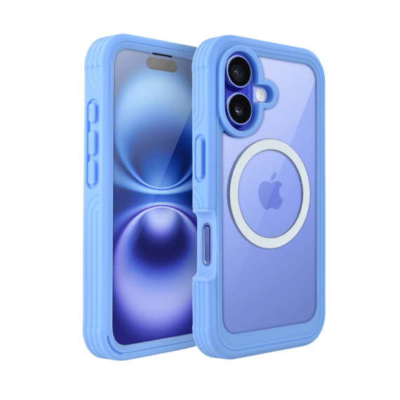 Ochronne etui 360° do iPhone 16, przód i tył, z ochroną anti-shock i MagSafe, niebieskie 1