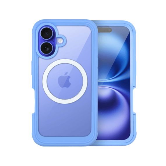 Ochronne etui 360° do iPhone 16, przód i tył, z ochroną anti-shock i MagSafe, niebieskie 2